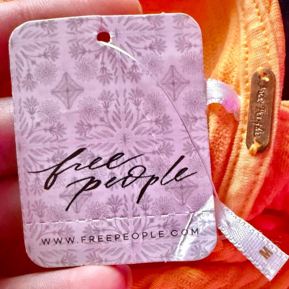 NWT Free People Women's Orange and Yellow Babydoll Puffy Sleeved Dress - Picture 6 of 9